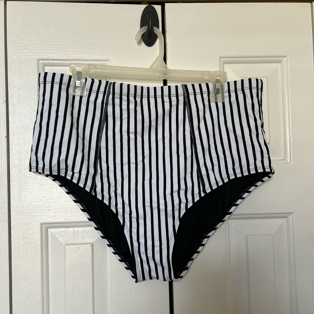 Coral Reef Black and White Stripped High Waister Swimsuit Bottom